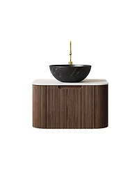 Sillysis Wall Mounted Bathroom Vanity with Ceramic Basin, Sintered Stone Countertop, Soft Close Drawer, Pre-assembled