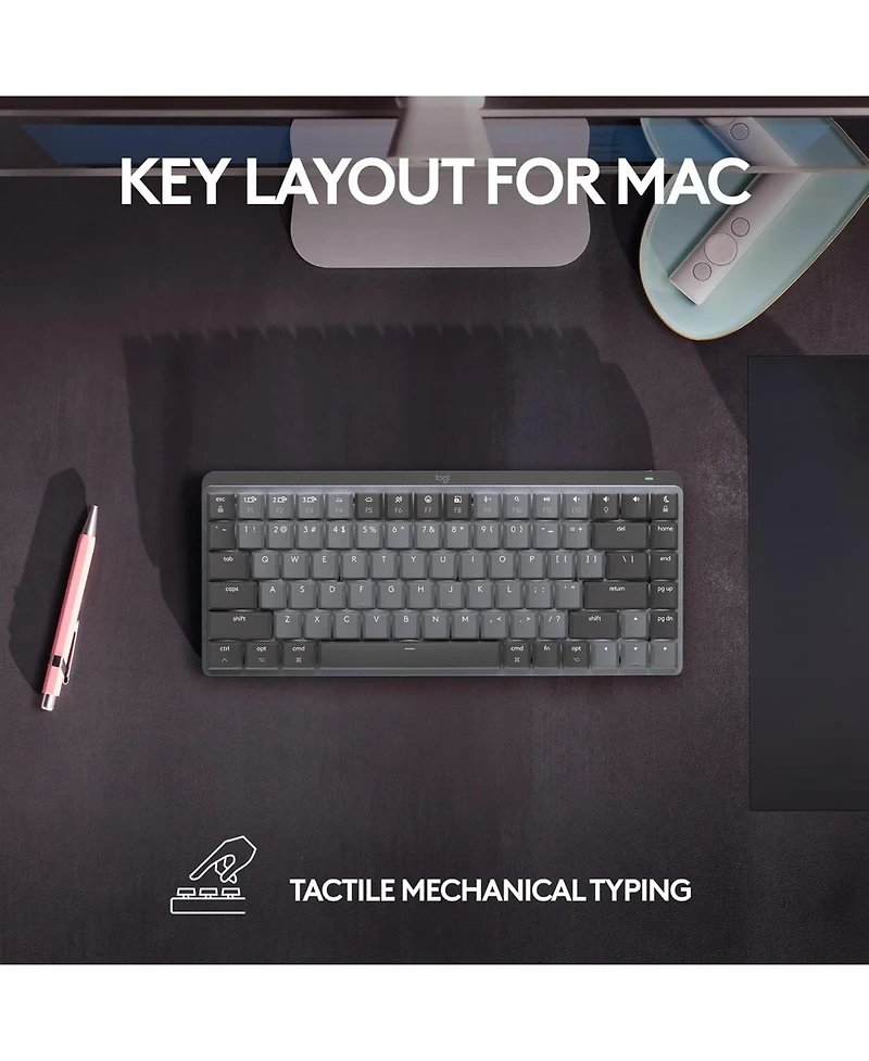 Logitech Mx Mechanical Mini for Mac: Wireless Illuminated Low-Profile Keyboard, Tactile Quiet