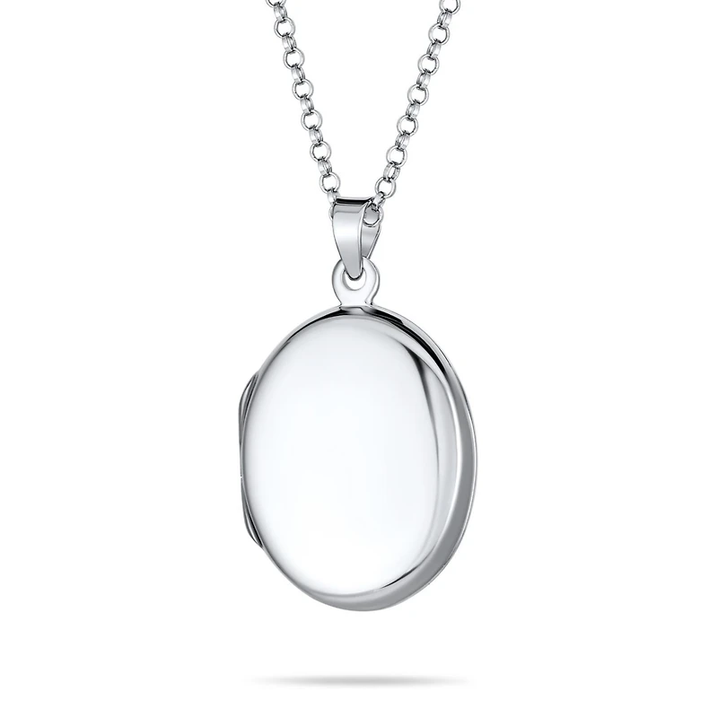 Bling Jewelry Simple Plain Oval Keepsake Photo Locket Necklace Holds Pictures .925 Sterling Silver