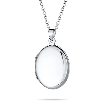 Bling Jewelry Simple Plain Oval Keepsake Photo Locket Necklace Holds Pictures .925 Sterling Silver