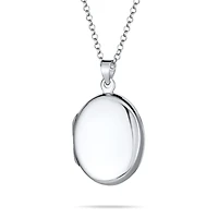 Bling Jewelry Simple Plain Oval Keepsake Photo Locket Necklace Holds Pictures .925 Sterling Silver