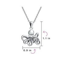 Bling Jewelry Octopus Pendant Necklace Nautical Sea Creature Squid Oxidized .925 Sterling Silver