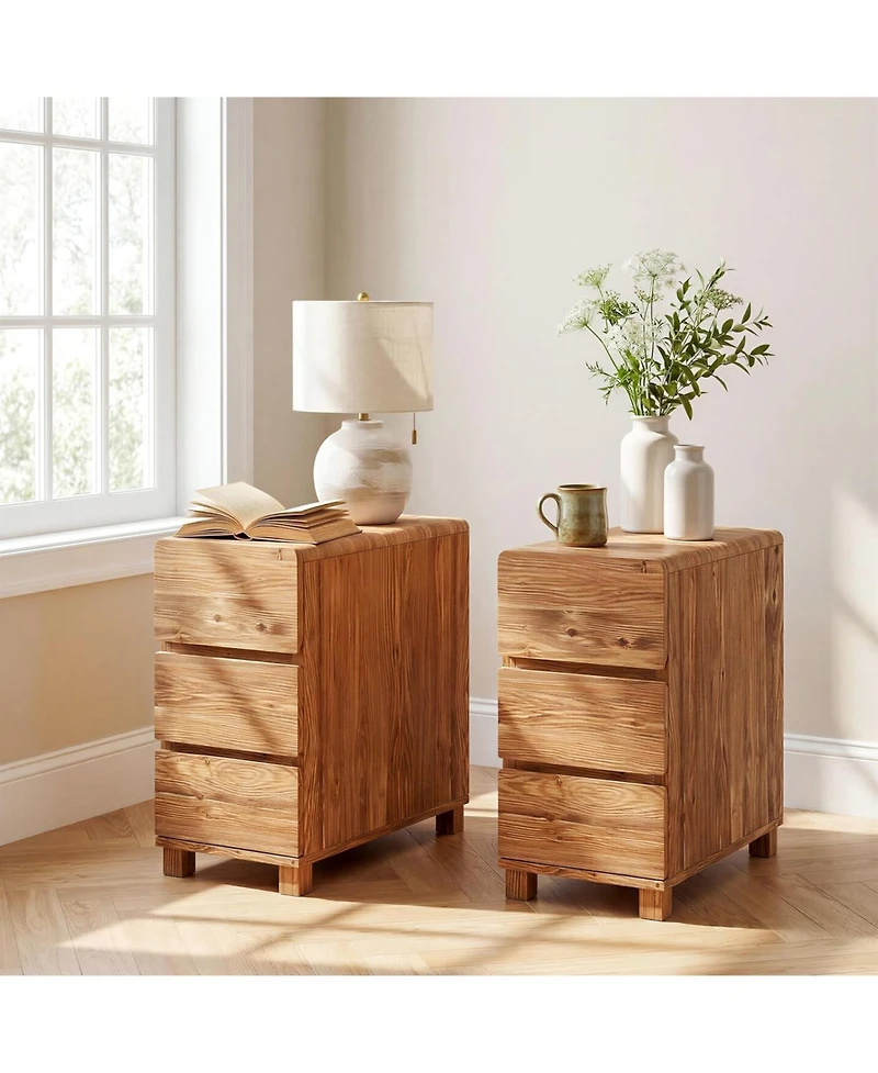 Tribesigns 3 Drawers Solid Wood Side End Table for Living Room
