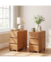 Tribesigns 3 Drawers Solid Wood Side End Table for Living Room
