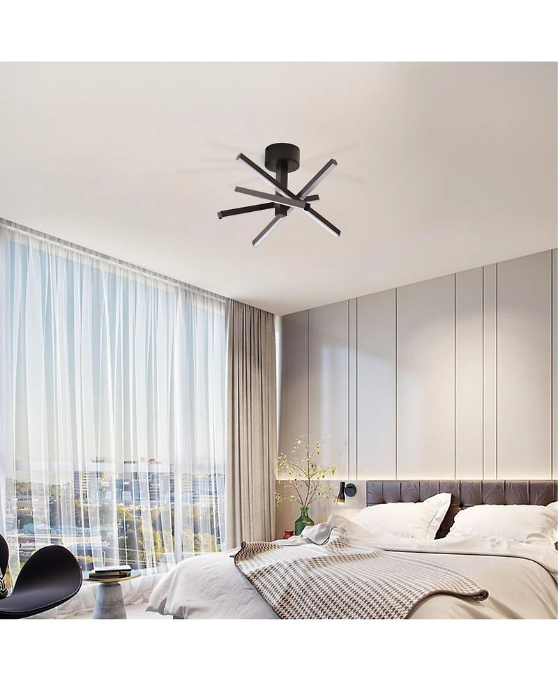 Midola 12 Inch Modern Led Ceiling Light, Geometric Starburst Design with Black Finish for Living Room, Bedroom, and Hallways