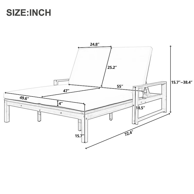 Streamdale Furniture 5-Position Adjustable Double Outdoor Lounge Chair with Cushions