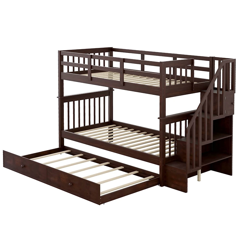 Streamdale Furniture Twin-Over-Twin Stairway Bunk Bed with Trundle - Espresso