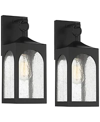Possini Euro Design Tyne Modern Outdoor Wall Light Fixtures Set of 2 Matte Black Metal 16 1/2" Seedy Glass for Post Exterior Barn Deck