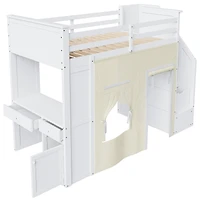 Streamdale Furniture Twin Loft Bed with Desk, Lockers, Drawers, Storage Stairs, and Curtain