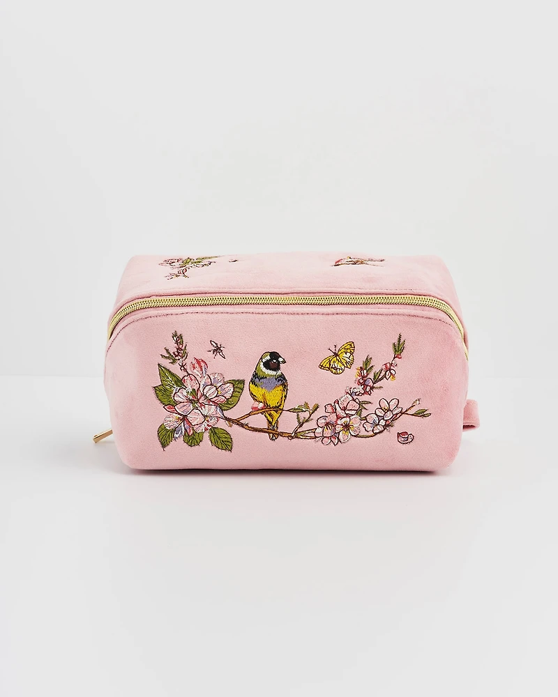 Fable England Love Velvet Embroidered Comestic Pouch