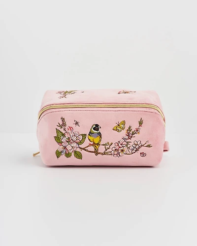 Fable England Love Velvet Embroidered Comestic Pouch