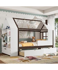 Streamdale Furniture Twin Size House Platform Bed with Drawers and Shelves