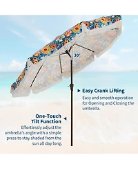 gaomon Patio Outdoor Table Umbrella with Retro Fringe with Crank Handle for Backyard, Pool, Camping, Flower Pattern