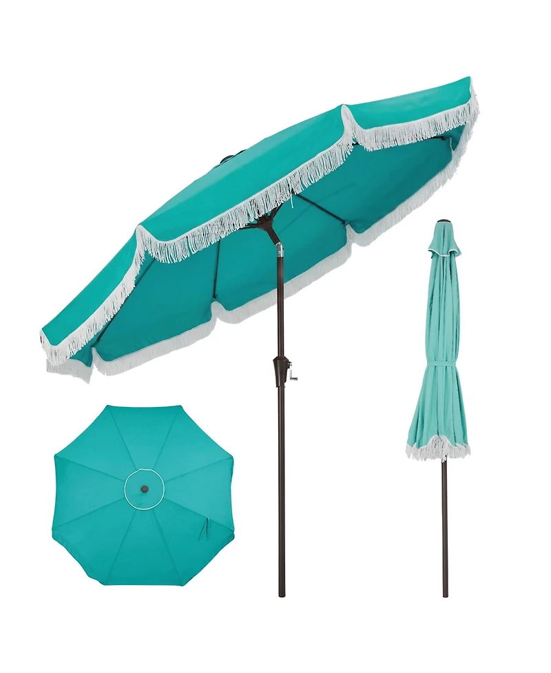 gaomon Patio Outdoor Table Umbrella with Retro Fringe with Crank Handle for Backyard, Pool, Camping