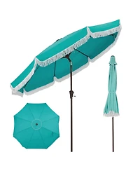 gaomon Patio Outdoor Table Umbrella with Retro Fringe with Crank Handle for Backyard, Pool, Camping