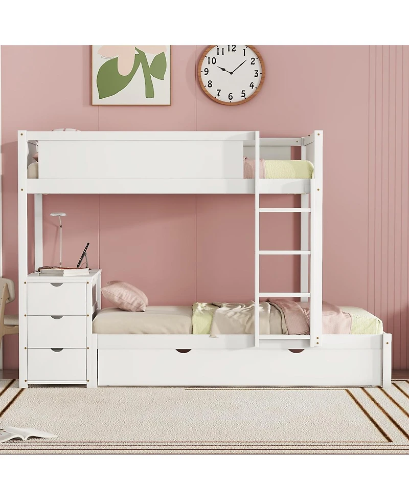 Streamdale Furniture Twin-Over-Twin Bunk Bed with Twin size Trundle, Storage and Desk