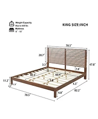 Streamdale Furniture Premium Solid Wood King Bed Frame, Walnut, 600lbs Capacity, No Box Spring Needed