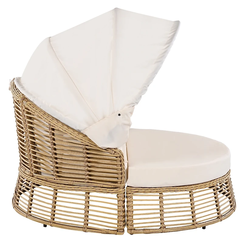 Streamdale Furniture Outdoor Rattan Round Daybed with Retractable Canopy and Cushions