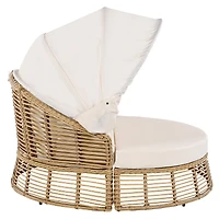 Streamdale Furniture Outdoor Rattan Round Daybed with Retractable Canopy and Cushions
