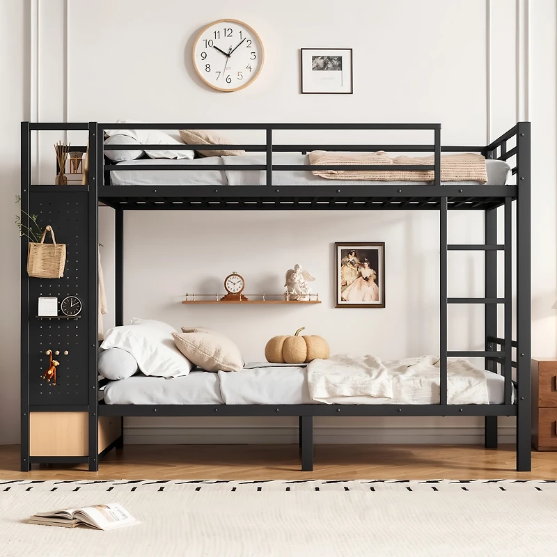 Streamdale Furniture Twin Xl Twin Xl Metal Bunk Bed with Storage, Drawers, and Pegboard