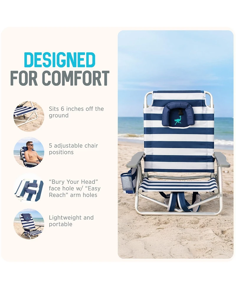 Ostrich The Lightweight Backpacker Portable Reclining Beach Camping Chair Stripe