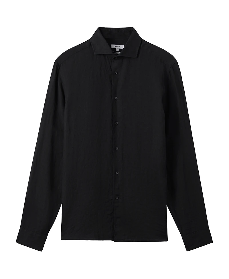 Reiss Men's Linen Cutaway Collar Regular Fit Shirt