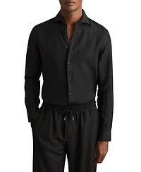 Reiss Men's Linen Cutaway Collar Regular Fit Shirt