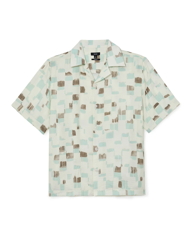 Reiss Men's Vespucci Brushstroke-Print Cuban-Collar Shirt