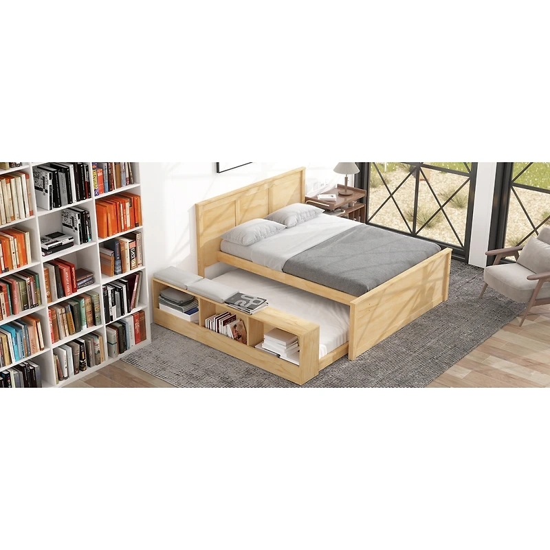 Streamdale Furniture Full Size Wooden Platform bed with Pull Out Trundle,Storage Cabinet