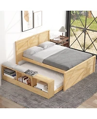 Streamdale Furniture Full Size Wooden Platform bed with Pull Out Trundle,Storage Cabinet