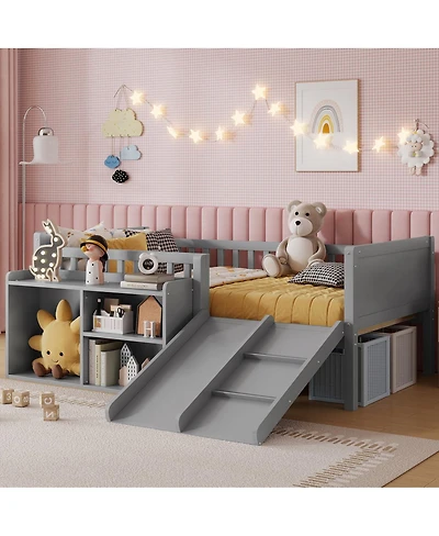 Streamdale Furniture Twin Low Loft Bed with Slide and Movable Bookshelf