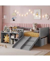 Streamdale Furniture Twin Low Loft Bed with Slide and Movable Bookshelf