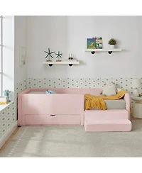Streamdale Furniture Twin Size Multi-Functional Kids Bed with Guardrails, Storage, and Safety Step