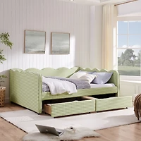 Streamdale Furniture Queen Size Gingham Daybed with Storage Drawers, Usb Port and Wave Headboard
