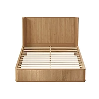 Streamdale Furniture Oak Corrugated Wave Queen Platform Bed Frame, Headboard