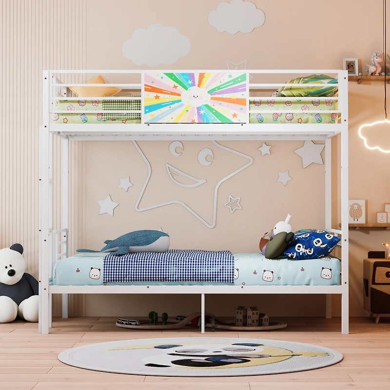 Streamdale Furniture Twin Over Twin Heavy-Duty Metal Bunk Bed with Guardrails and Ladder
