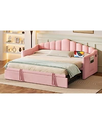Streamdale Furniture Upholstered Twin Daybed with Pop-Up Trundle, Usb Charging and Side Pockets