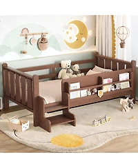 Streamdale Furniture Twin Size Solid Wood Floor Bed with Storage Bookcases and Stairs