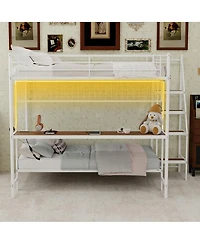 Streamdale Furniture Full Over Twin Metal Bunk Bed with Desk and Led Lighting