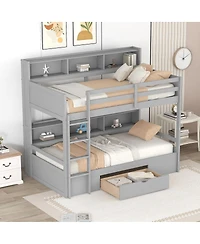 Streamdale Furniture Twin Bunk Bed with Built-in Shelves and Storage Drawer
