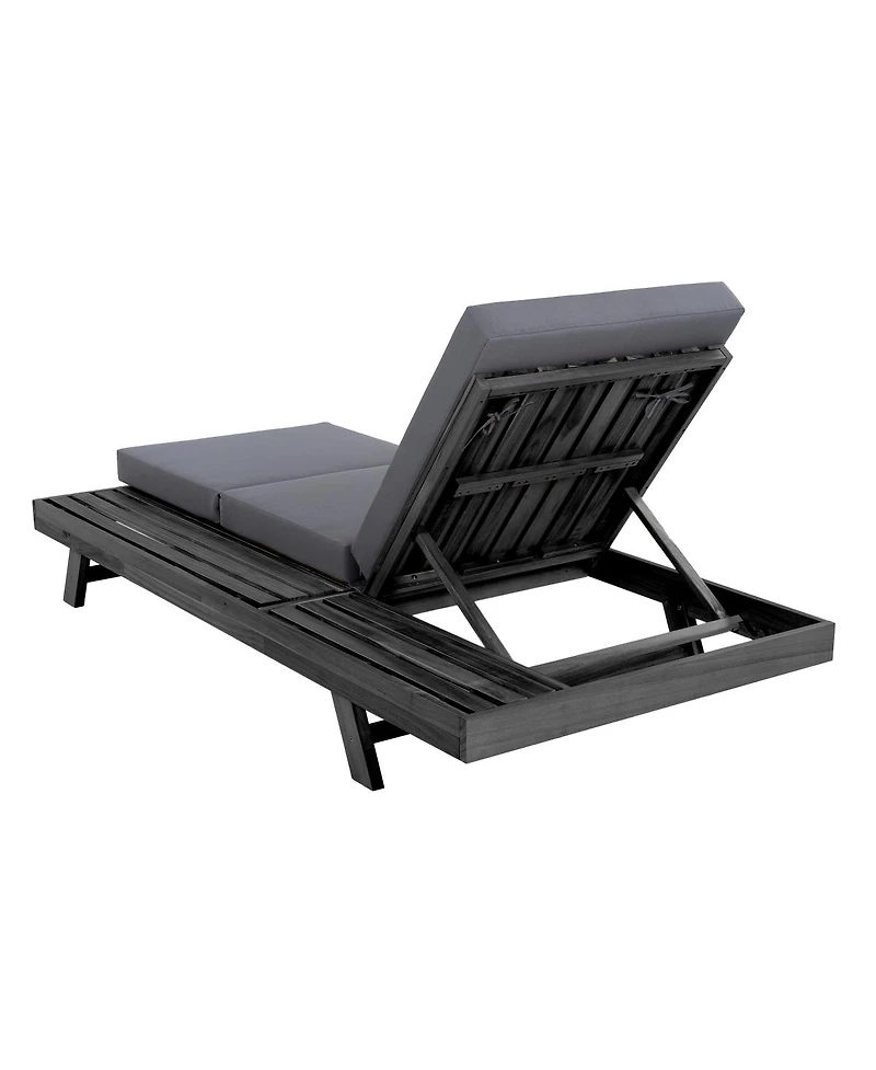 Streamdale Furniture Acacia Solid Wood Lounge Chaise Set with Dark Cushions