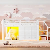 Streamdale Furniture Twin Low Loft Bed with Storage Stairs, Fabric Drawers, and Shelves