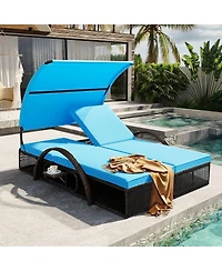 Streamdale Steel Frame Double Sun Lounger with Adjustable Backrest and Side Table