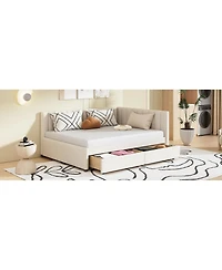 Streamdale Furniture Full Size Upholstered Daybed With 2 Storage Drawers, Linen