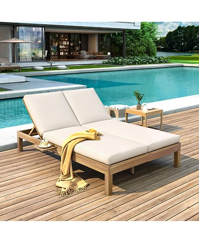 Streamdale Furniture 5-Position Adjustable Double Chaise Lounge with Cushions and Side Trays