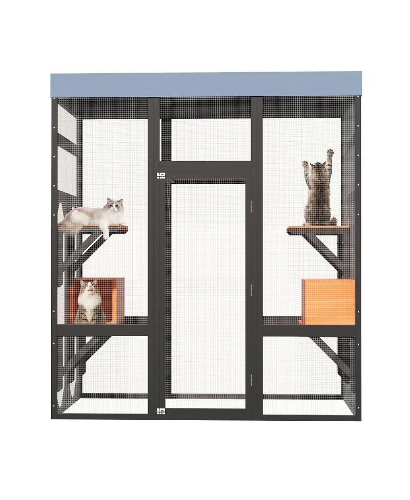 Streamdale Furniture Large Outdoor Cat Enclosure With 5 Platforms And 2 Napping Houses