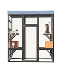 Streamdale Furniture Large Outdoor Cat Enclosure With 5 Platforms And 2 Napping Houses