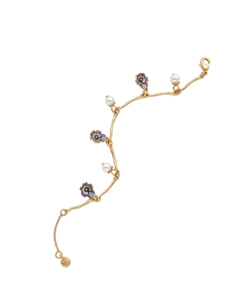 Fable England Gold Pansy and Pearl Charm Bracelet