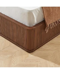 Streamdale Furniture Walnut Wave Pattern Platform Bed Frame With 44-Inch Headboard