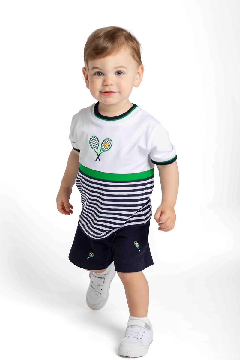 Florence Eiseman Toddler Girls Knit Short Set with Tennis Rackets